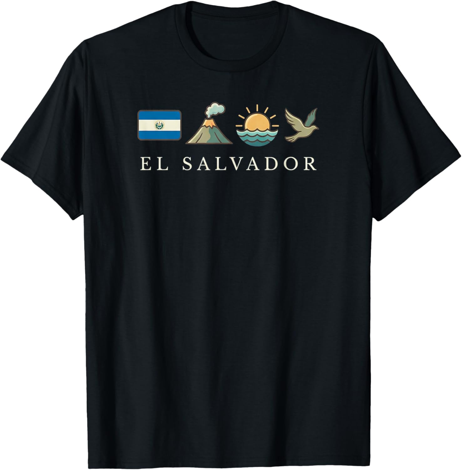 El Salvador Icons Flag Volcano Sun Bird Souvenir T-Shirt - T-Shirt | Black