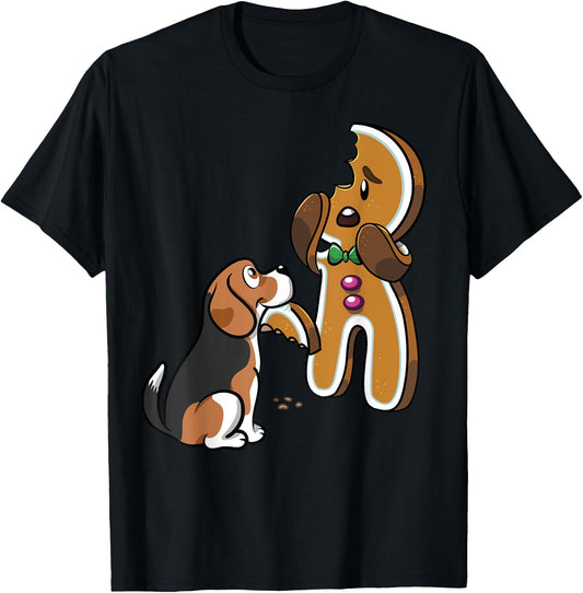 Beagle Gingerbread Man Christmas Funny Dog Shirt T-Shirt - T-Shirt | Black