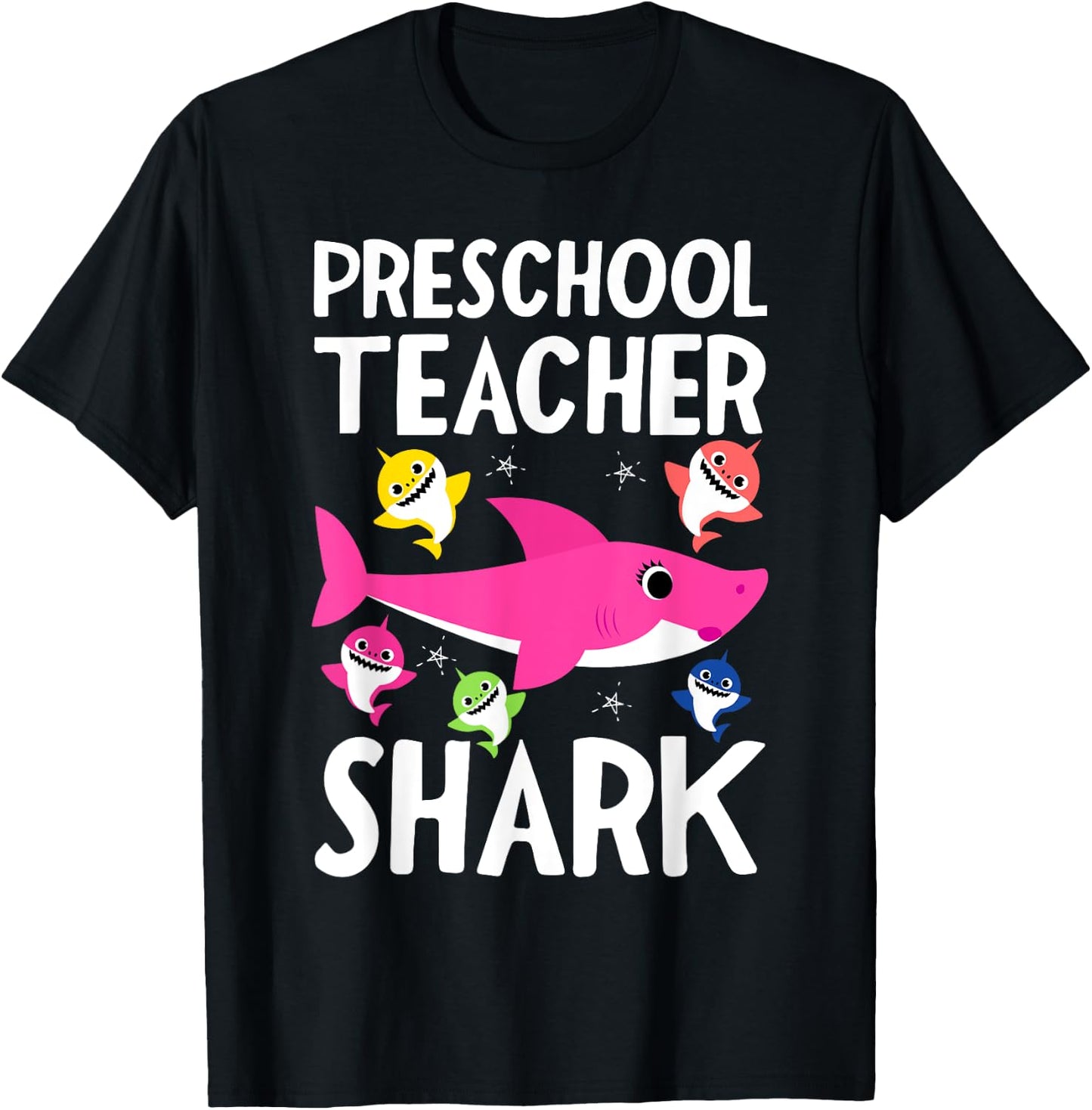 Preschool Teacher Shark Funny Gift Teachers T-Shirt - T-Shirt | Black