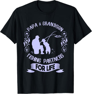 Matching Papa and Grandson Fishing Shirt Fishing Grandpa T-Shirt - T-Shirt | Black
