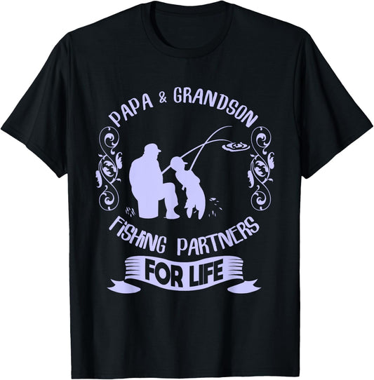 Matching Papa and Grandson Fishing Shirt Fishing Grandpa T-Shirt - T-Shirt | Black
