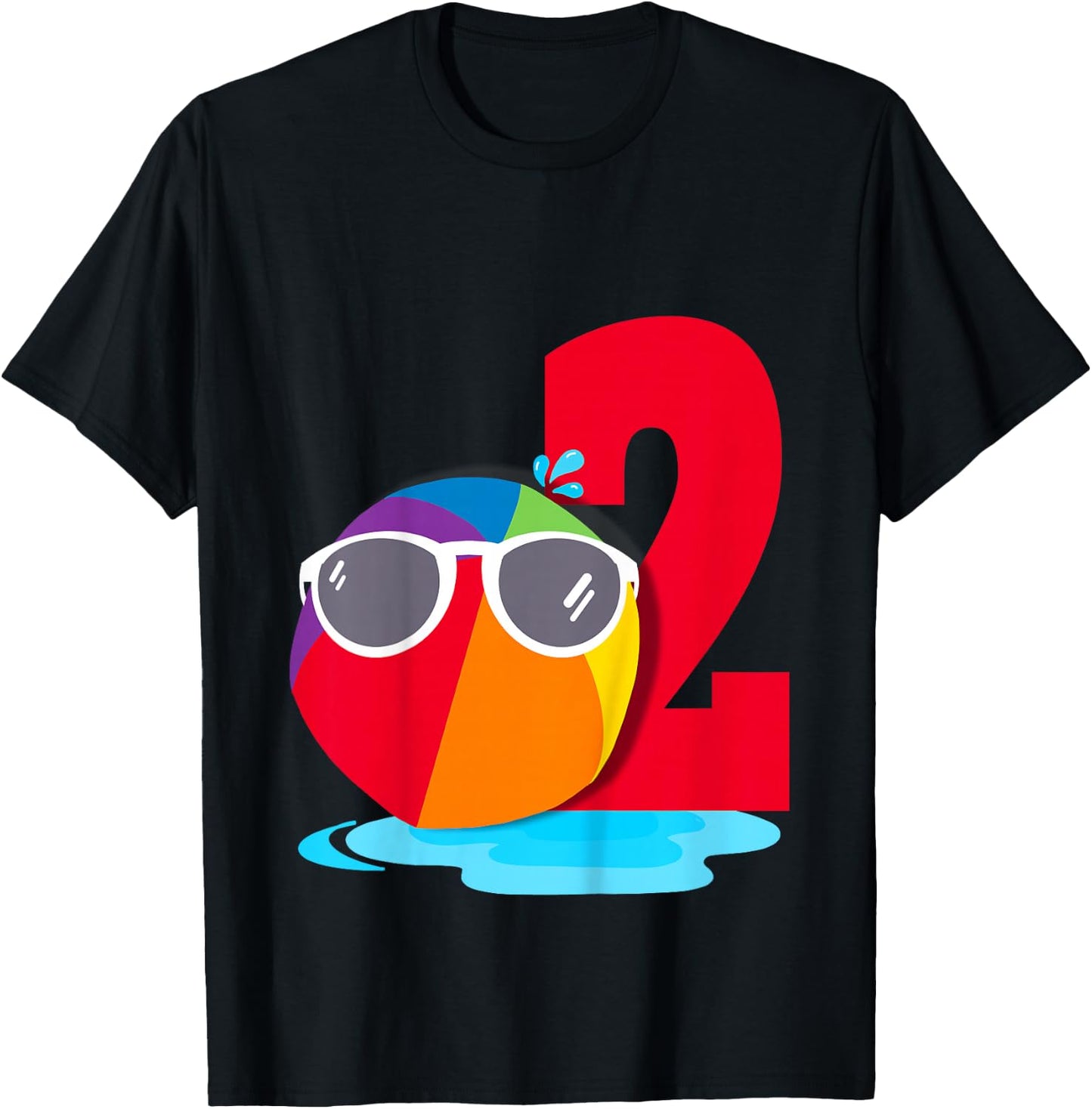 Beach Ball Sunglasses Birthday Shirt 2 Year Old Pool Party T-Shirt - T-Shirt | Black