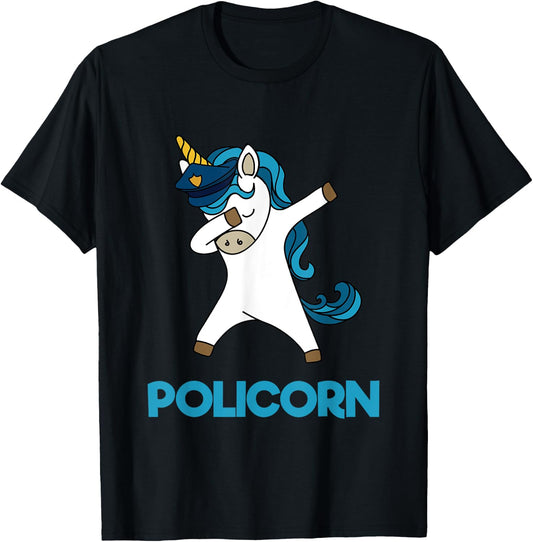 Policorn Police Officer Unicorn Funny Policeman Pun T Shirt T-Shirt - T-Shirt | Black