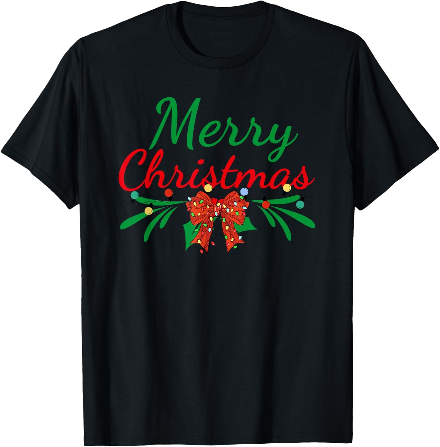 Merry Christmas Lights Red Santa Hat Xmas Family Men Women T-Shirt - T-Shirt | Black