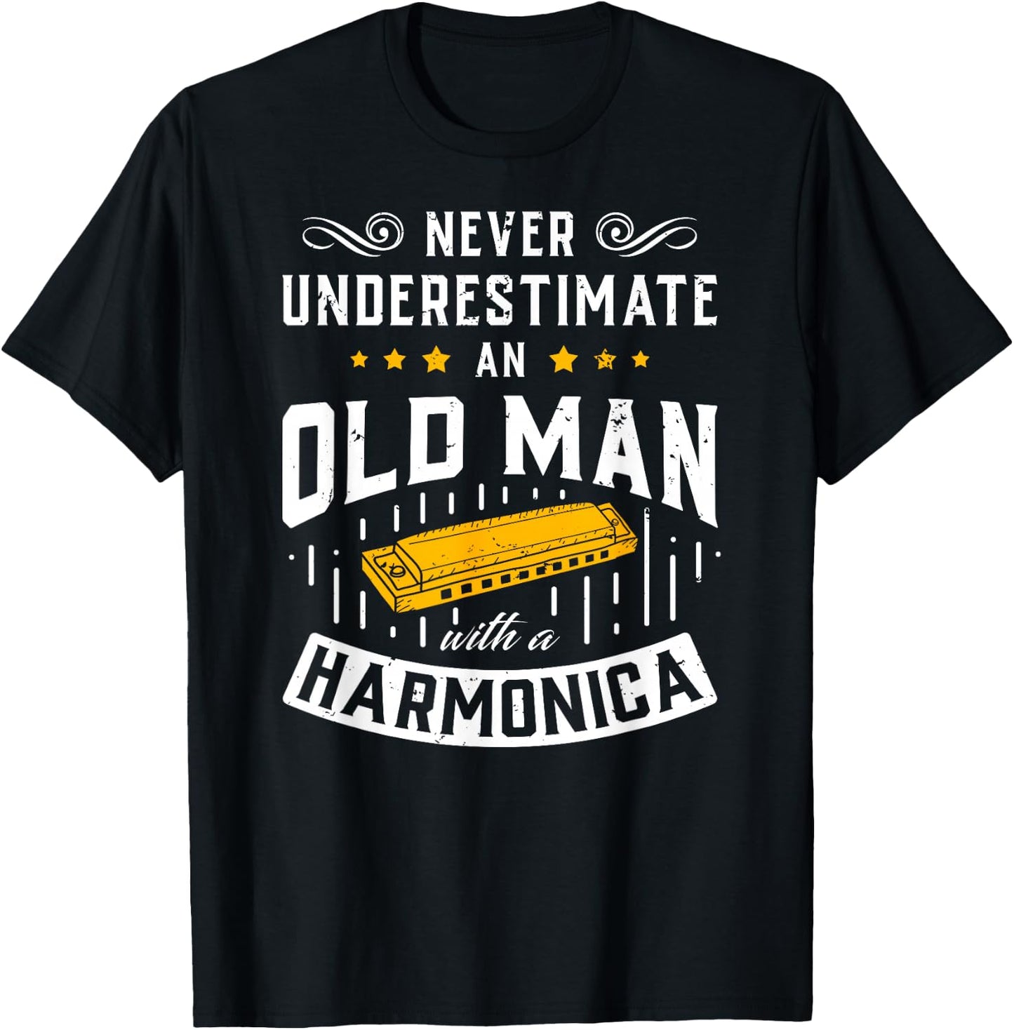 An Old Man With A Harmonica Music Musician Gift T-Shirt - T-Shirt | Black