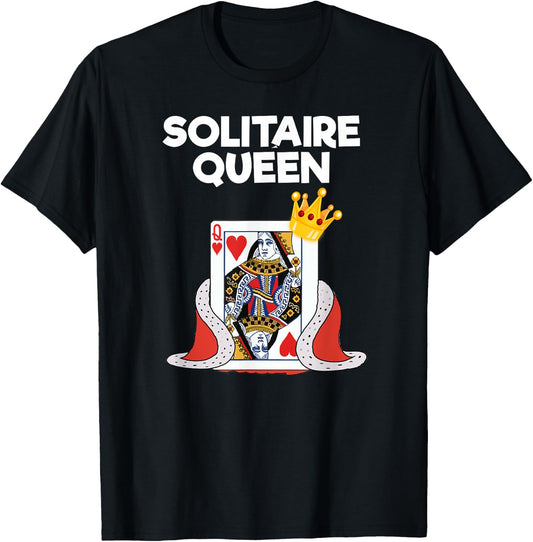 Solitaire Gift - Funny Queen - Card Game T-Shirt - T-Shirt | Black