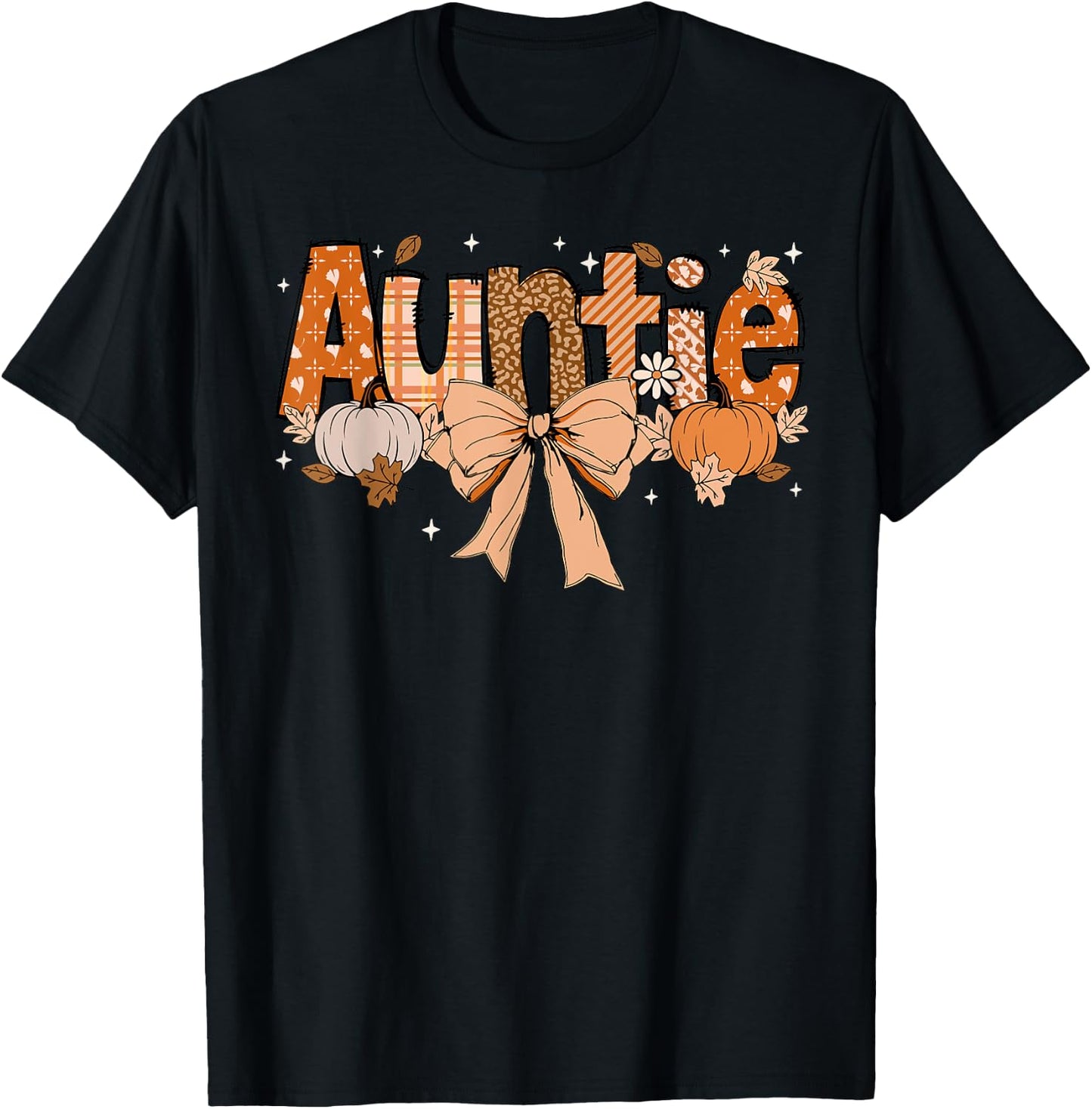 Auntie Pumpkin Fall Coquette Bow Thanksgiving Mom Women T-Shirt - T-Shirt | Black
