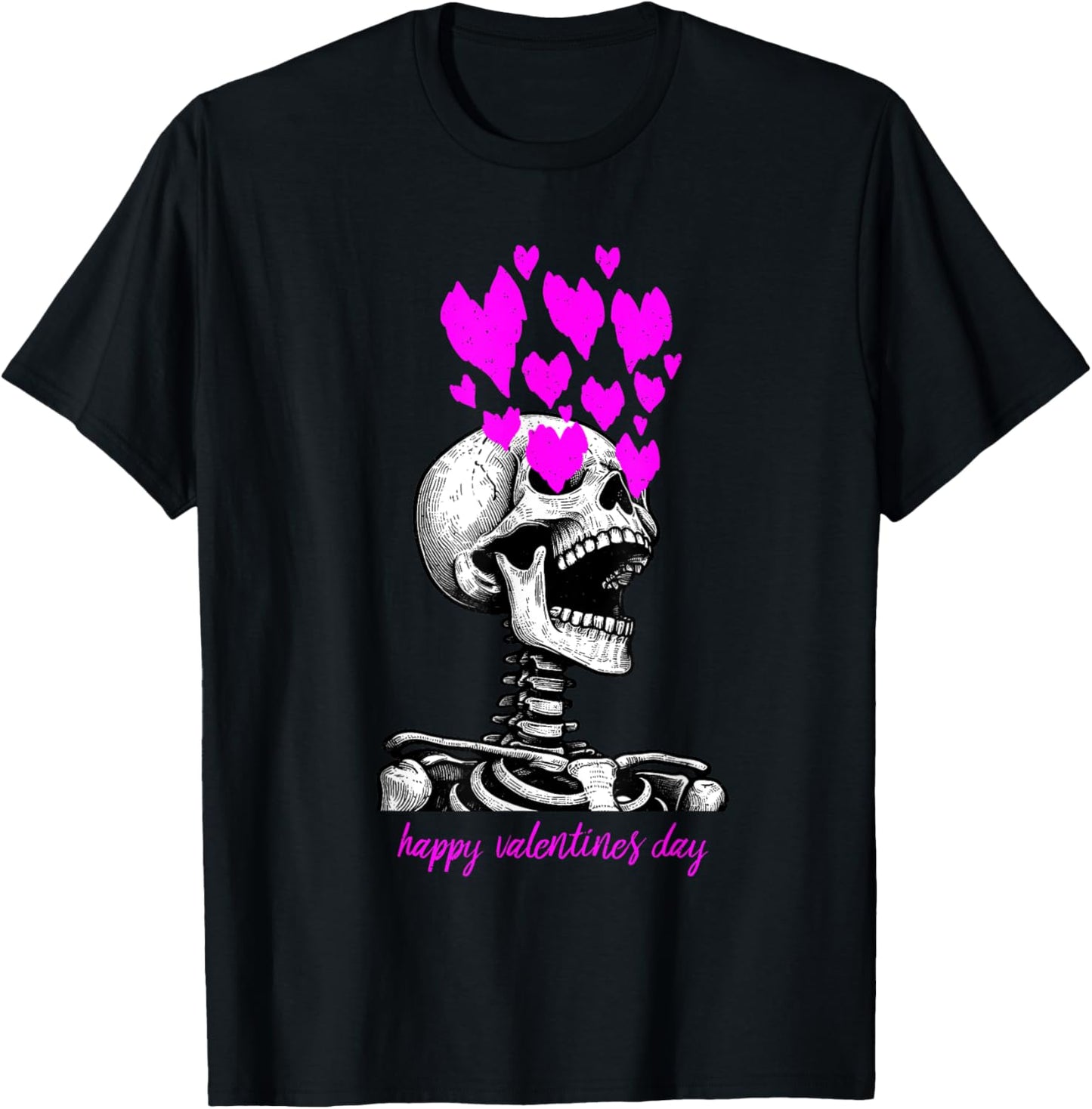 Skeleton Heart Eyes Happy Valentines Day Love T-Shirt - T-Shirt | Black