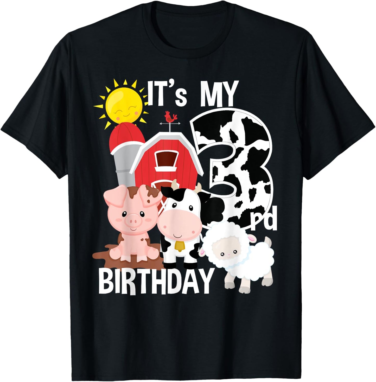 Farm Animals 3 Year Old It's My 3rd Birthday Party T-Shirt - T-Shirt | Black