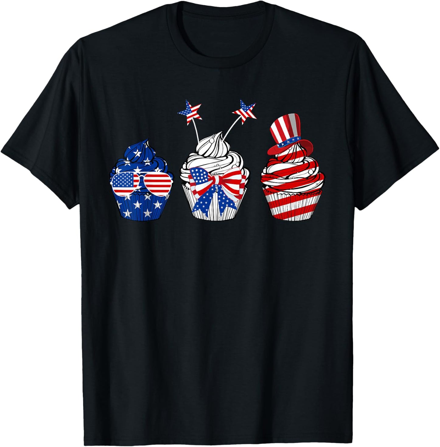 Red White Blue Cupcake Baking Lover 4th Of July Gifts T-Shirt - T-Shirt | Black