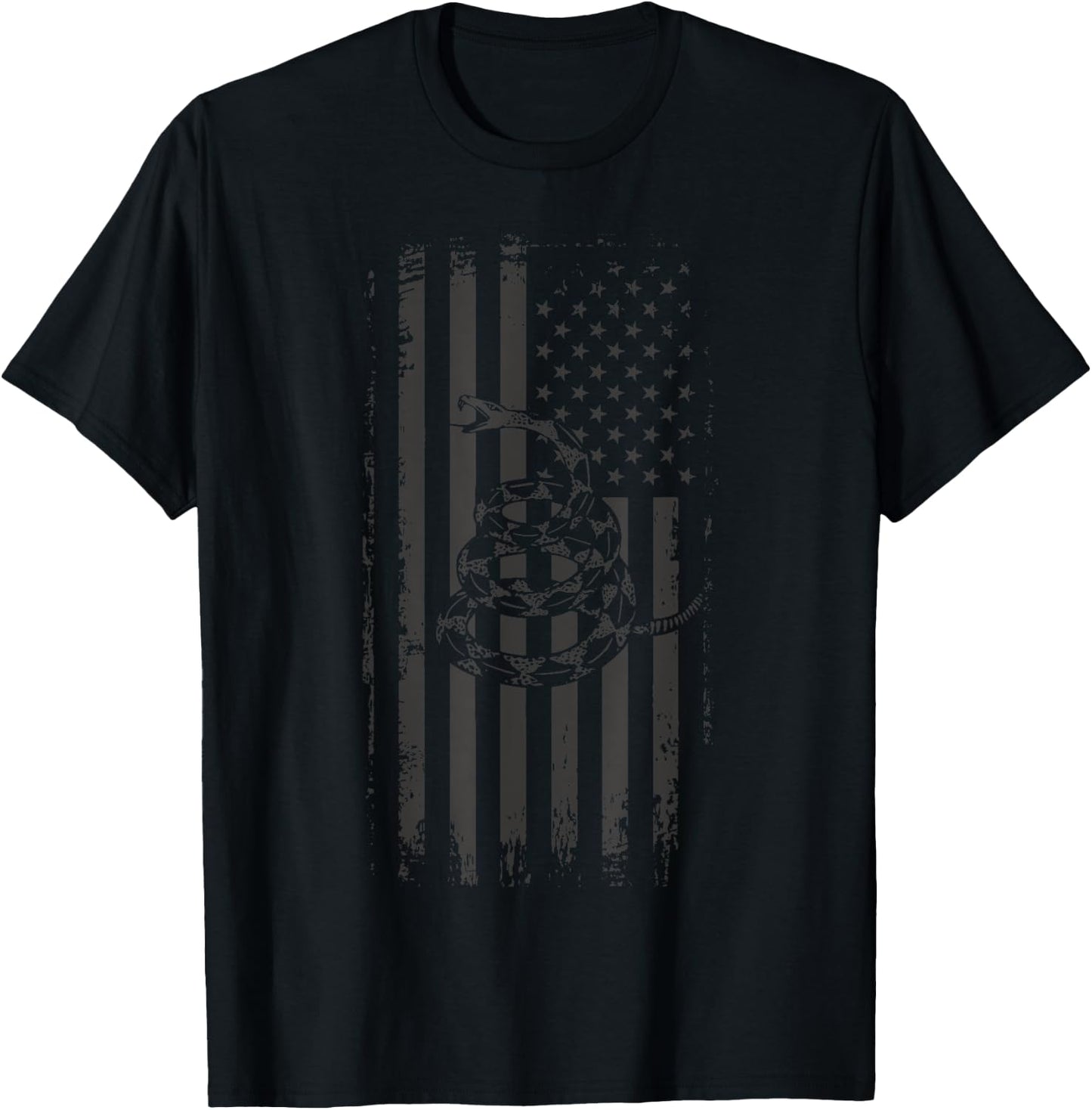 American Flag & Snake Patriotic Shirt Stealth Black T-Shirt - T-Shirt | Black
