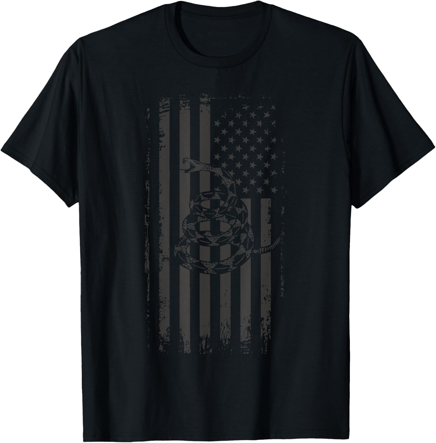 American Flag & Snake Patriotic Shirt Stealth Black T-Shirt - T-Shirt | Black