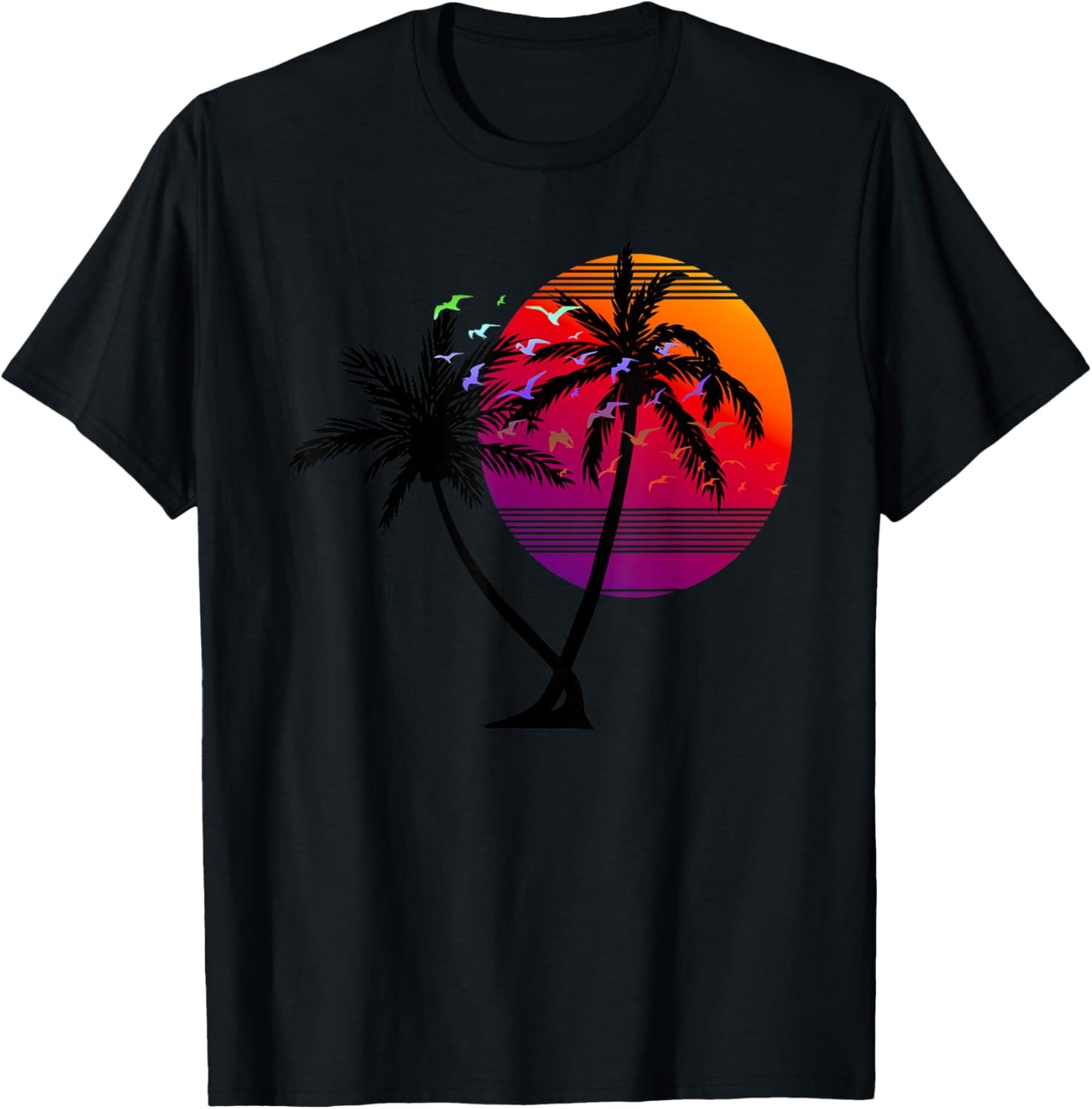 Palm Trees Tropical Sunset Holiday Beach T-Shirt - T-Shirt | Black