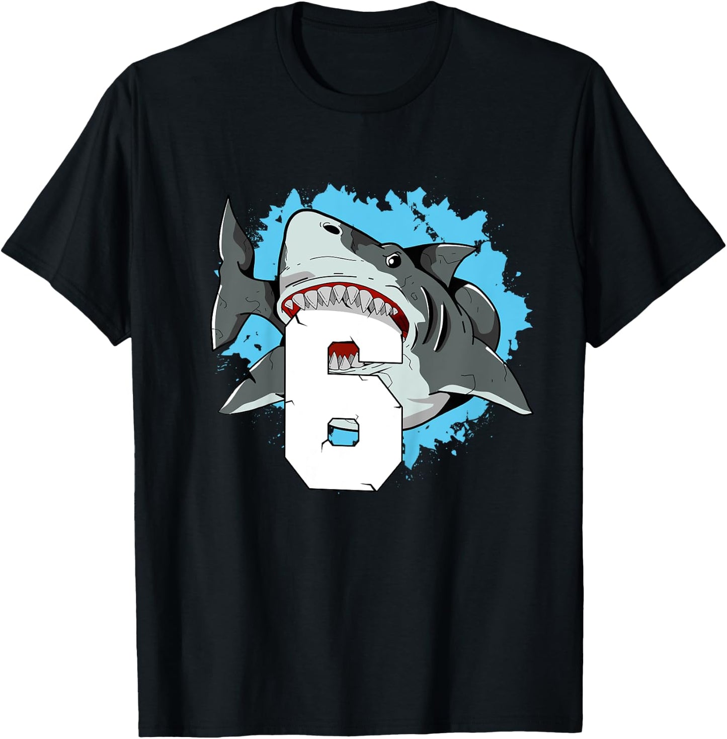 Shark 6th Birthday Boy 6 Six Shark Theme Party T-Shirt - T-Shirt | Black