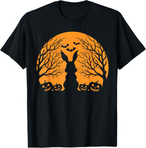 Rabbit Halloween Design Rabbit with Pumpkin Bunny Halloween T-Shirt - T-Shirt | Black