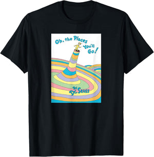 Dr. Seuss Oh the Places You'll Go Book Cover T-Shirt - T-Shirt | Black