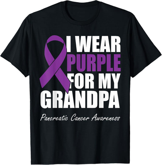 I Wear Purple For My Grandpa Pancreatic Cancer Awareness T-Shirt - T-Shirt | Black
