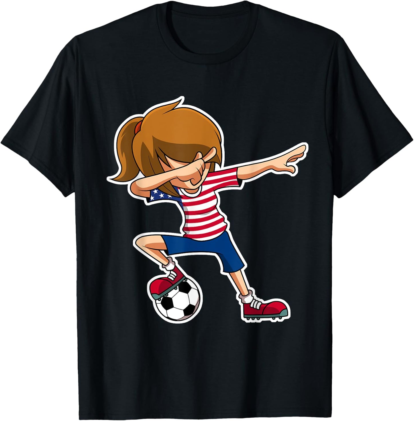 Dabbing Soccer Girl USA Shirt, American Flag Jersey T-Shirt - T-Shirt | Black