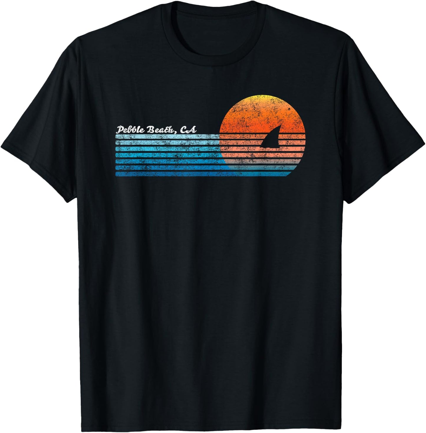 Vintage Pebble Beach, CA Retro 80s Shark Fin Sunset Women Girls Kids T-Shirt - T-Shirt | Black