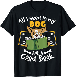 Funny Dog Book Lover | My Dog & Good Book T-Shirt - T-Shirt | Black
