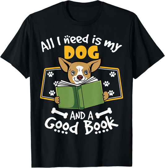 Funny Dog Book Lover | My Dog & Good Book T-Shirt - T-Shirt | Black