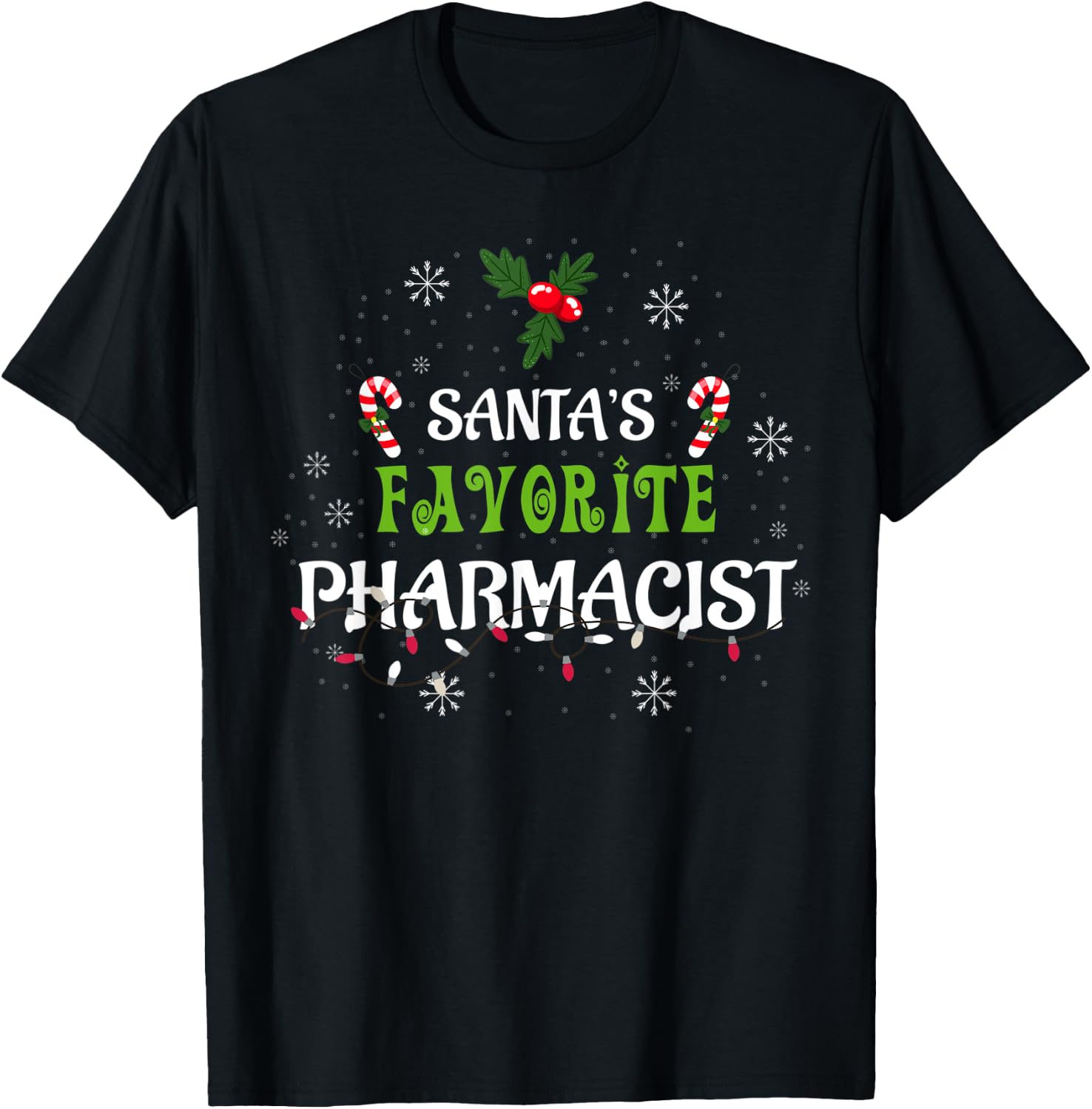 Santa's Favorite Pharmacist Christmas Pajama Gift Xmas T-Shirt - T-Shirt | Black