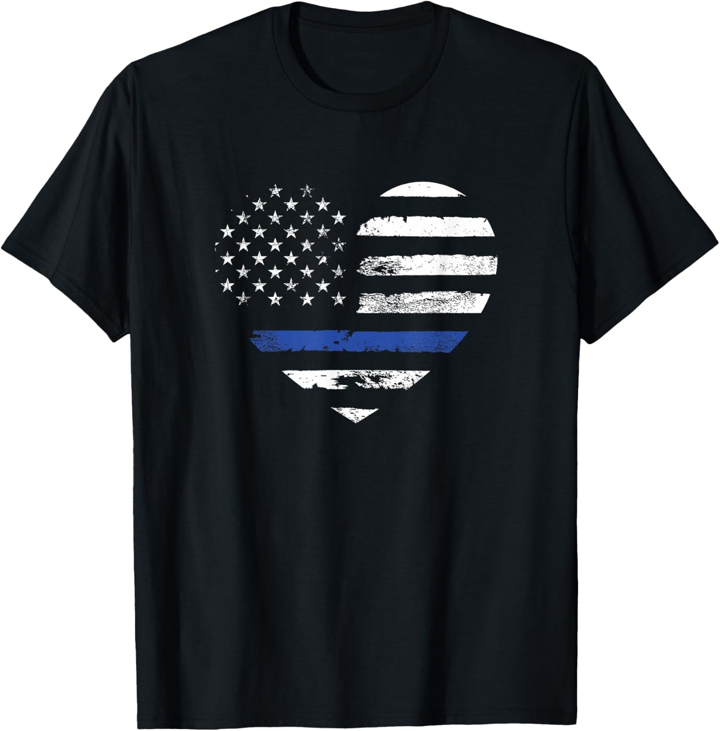 Thin Blue Line Heart Flag Police Officer Support T-Shirt - T-Shirt | Black