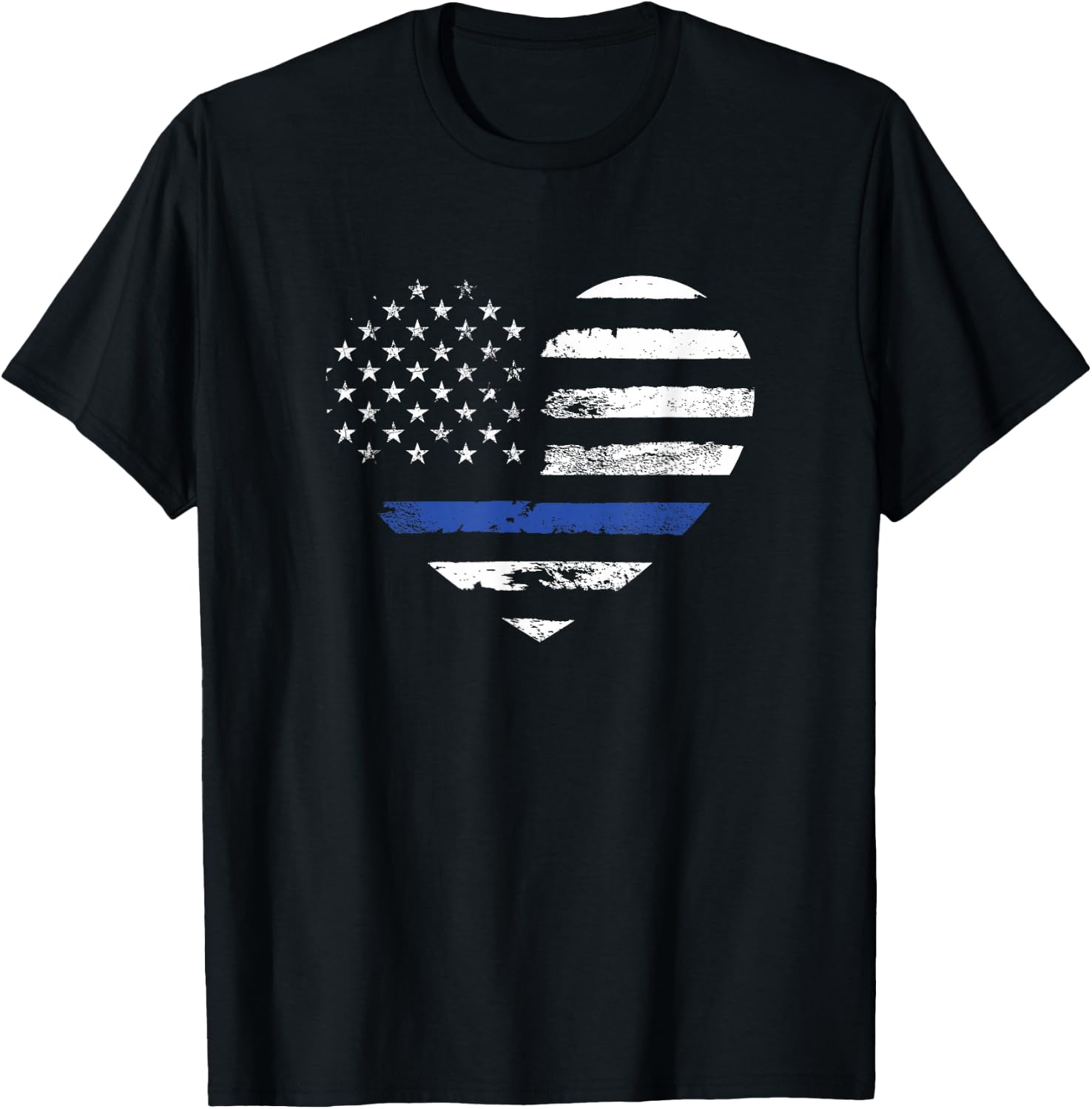 Thin Blue Line Heart Flag Police Officer Support T-Shirt - T-Shirt | Black