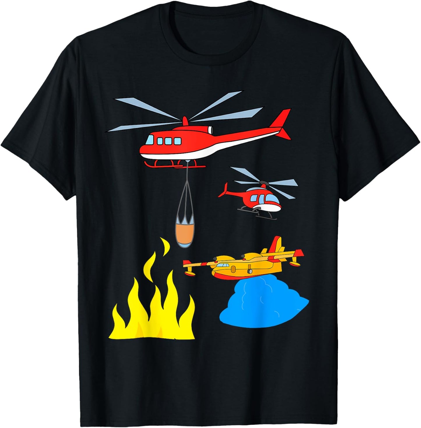 Fire Engine Aeroplane Helicopter T-Shirt - T-Shirt | Black