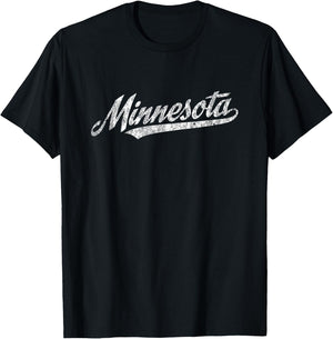 Minnesota MN Vintage Sports Script Retro T-Shirt - T-Shirt | Black