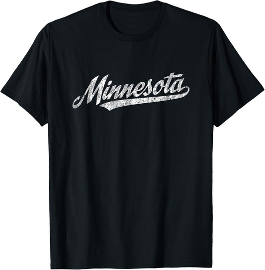 Minnesota MN Vintage Sports Script Retro T-Shirt - T-Shirt | Black