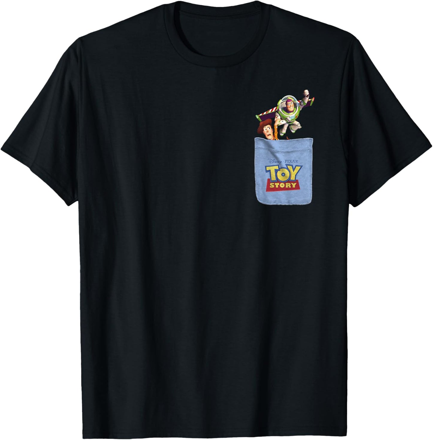 Disney Pixar Toy Story Buzz and Woody Mini Pocket Icon Logo T-Shirt - T-Shirt | Black