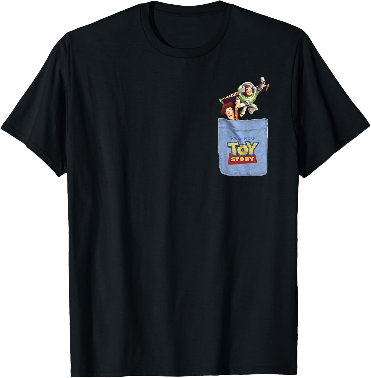 Disney Pixar Toy Story Buzz and Woody Mini Pocket Icon Logo T-Shirt - T-Shirt | Black