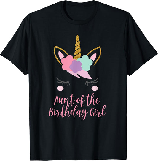 Cute Unicorn Aunt Shirt, Aunt of the Birthday Girl T-Shirt - T-Shirt | Black