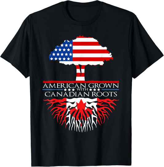 Canadian Roots American Grown Tree Flag USA Canada T-Shirt - T-Shirt | Black