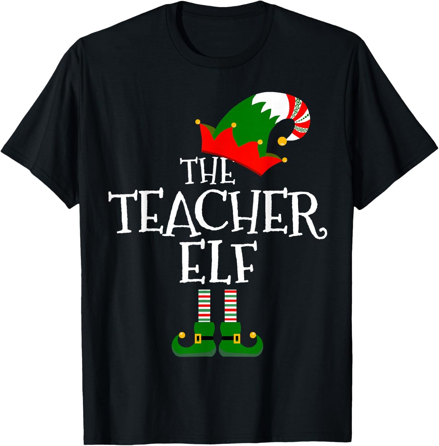 Funny The Teacher Elf Matching Family Group Gift Christmas T-Shirt - T-Shirt | Black