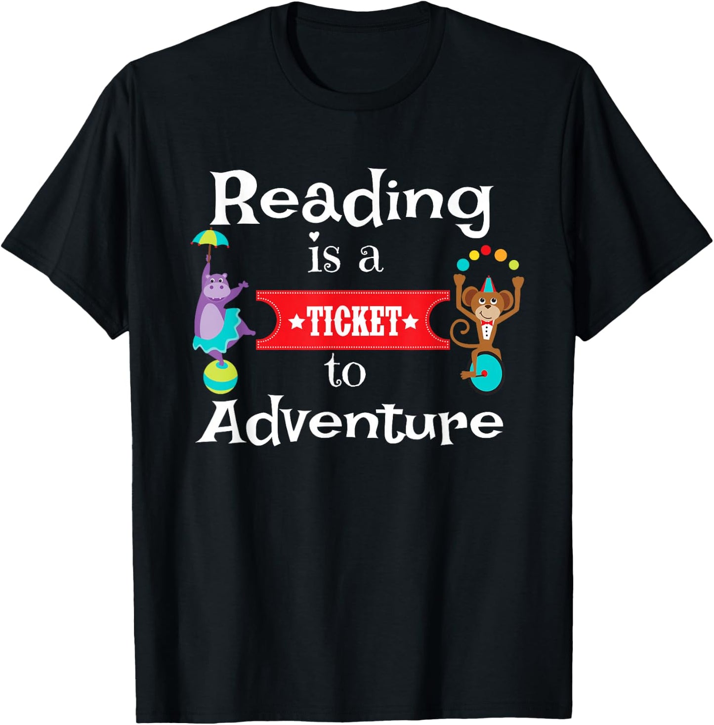 Reading Shirt for Kids and Teachers Circus Animal Reading T-Shirt - T-Shirt | Black