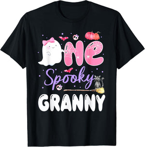 One Spooky Granny 1st Birthday Halloween Pink Ghost Family T-Shirt - T-Shirt | Black