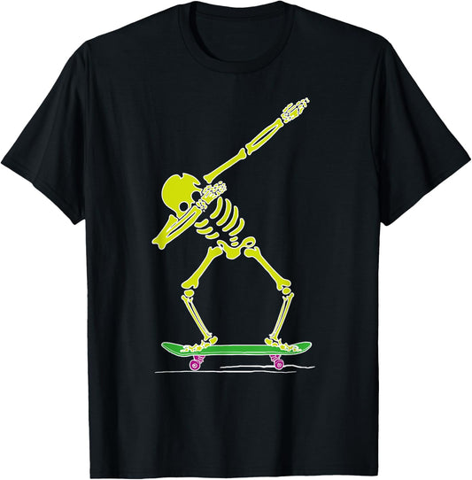 Skeleton Dabbing on Skateboard Funny for Skater Boys Skating T-Shirt - T-Shirt | Black