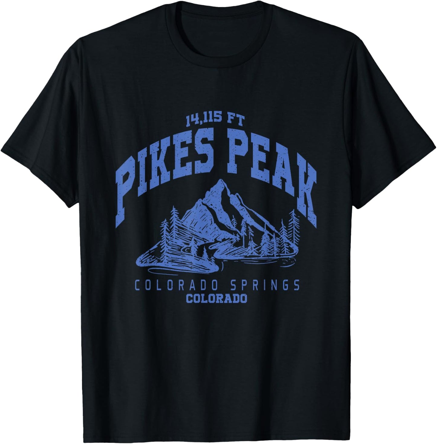 Vintage Mountain Hiking Pikes Peak Colorado Varsity Style T-Shirt - T-Shirt | Black