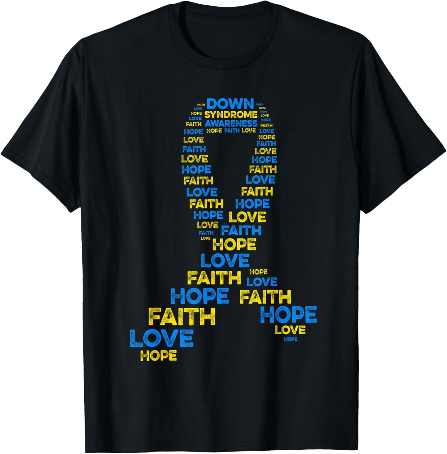 Down Syndrome Awareness Hope Faith Love Teal Ribbon Mom T-Shirt - T-Shirt | Black