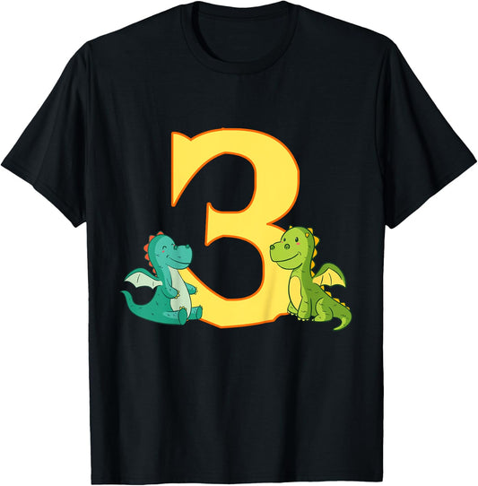 Kids 3rd Birthday Dragon Shirt 3 Years Boys Dragon Gift T-Shirt - T-Shirt | Black