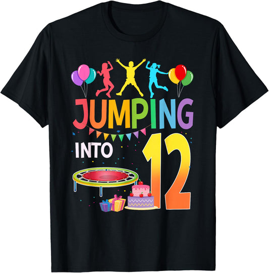 Jumping Into 12 Birthday Trampoline Party 12 Year Old T-Shirt - T-Shirt | Black