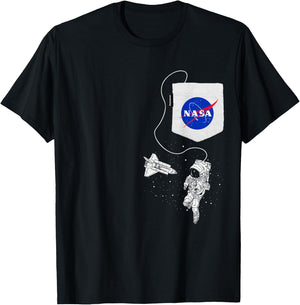 NASA Faux Pocket Astronaut Space Shuttle in Space T-Shirt - T-Shirt | Black