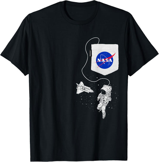NASA Faux Pocket Astronaut Space Shuttle in Space T-Shirt - T-Shirt | Black