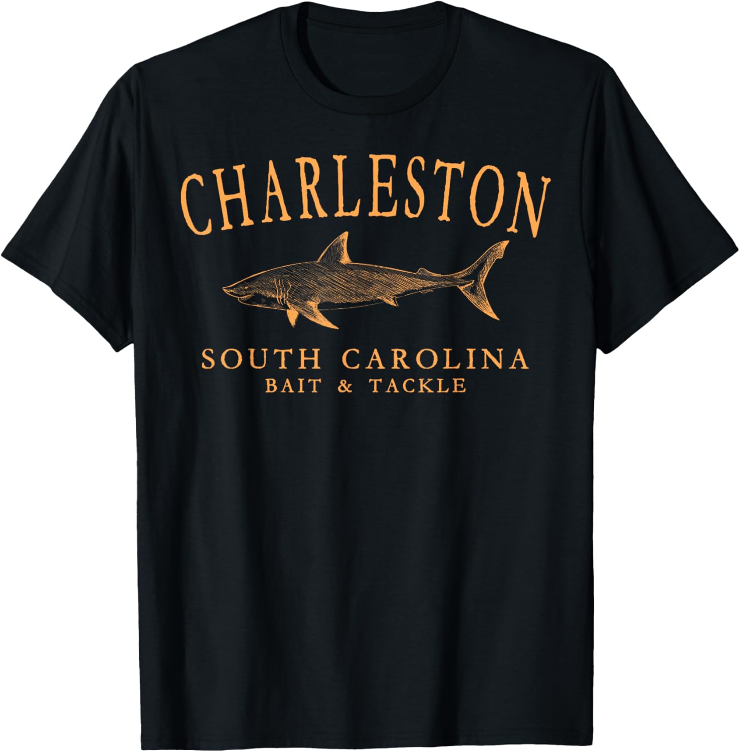 Charleston South Carolina Shark Orange Art Fishing T-Shirt - T-Shirt | Black