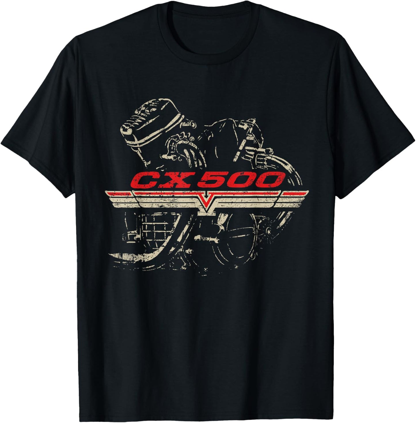CX500 Engine Distressed Retro Design T-Shirt - T-Shirt | Black