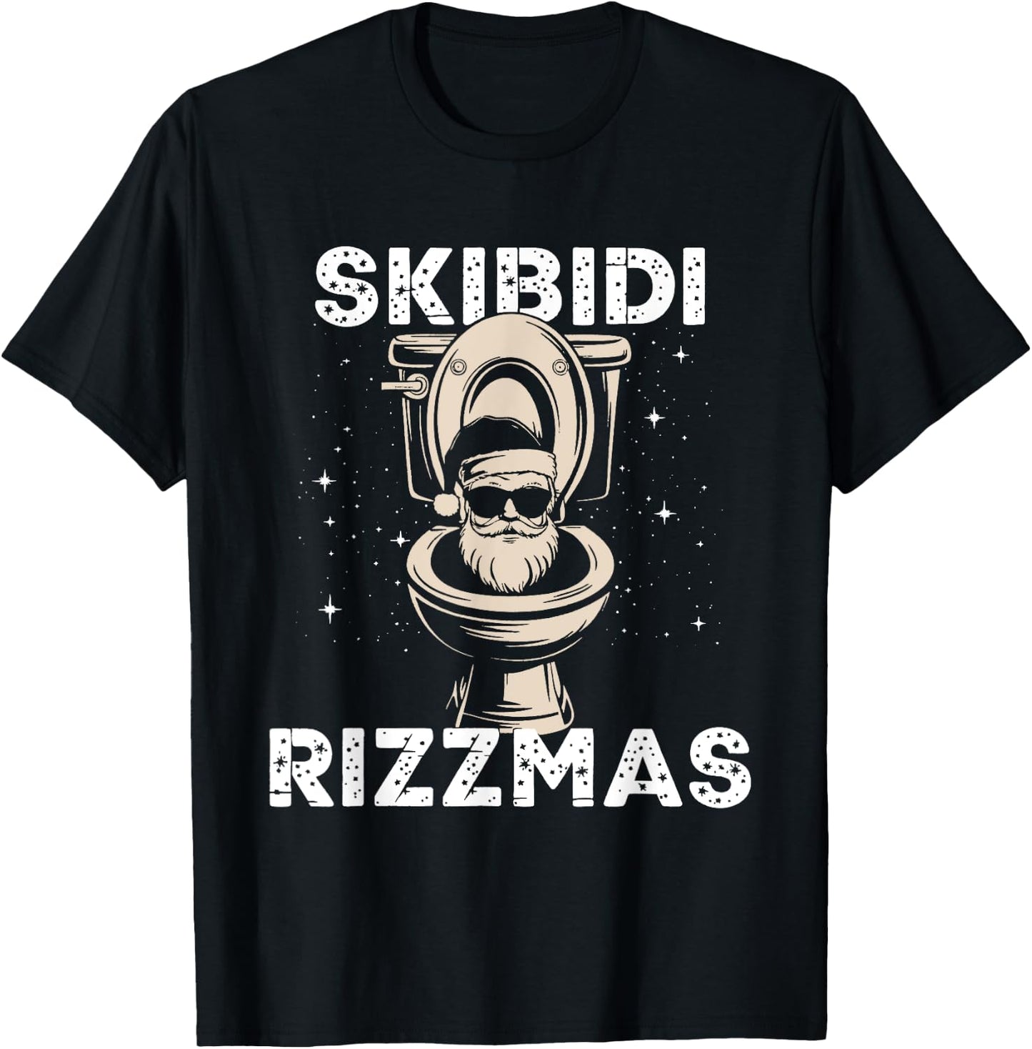 Skibidi Rizzmas Funny Toilet Santa White Elephant Christmas T-Shirt - T-Shirt | Black