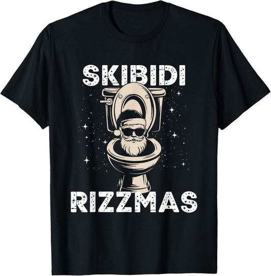 Skibidi Rizzmas Funny Toilet Santa White Elephant Christmas T-Shirt - T-Shirt | Black