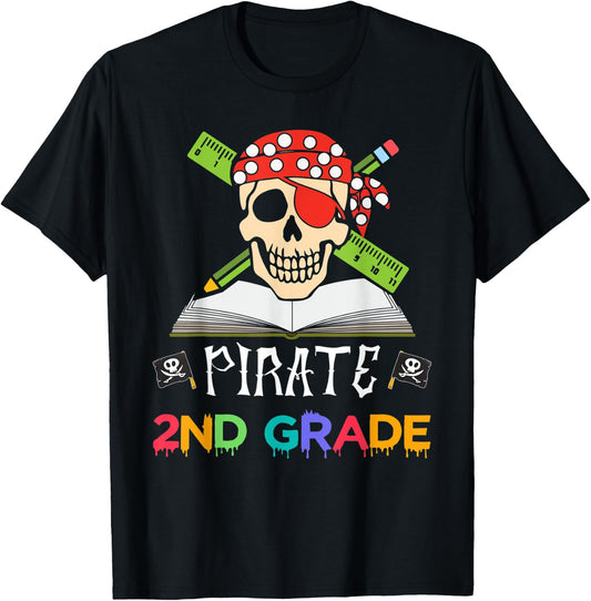 2nd Grade Pirate Halloween Gift Student Teacher T-Shirt - T-Shirt | Black